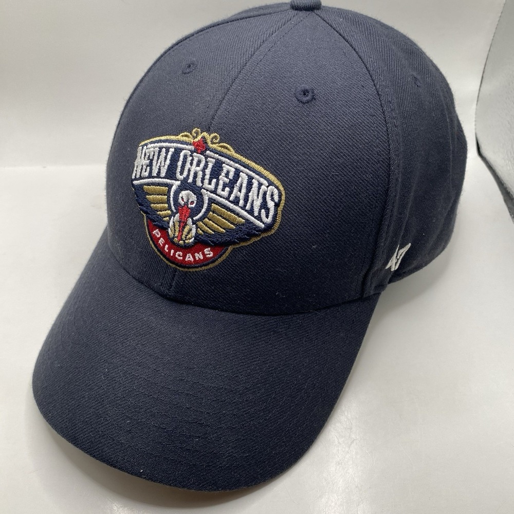 New Orleans Pelicans Hat Blackout 47 Brand MVP Strapback Adjustable Blue Cleaned